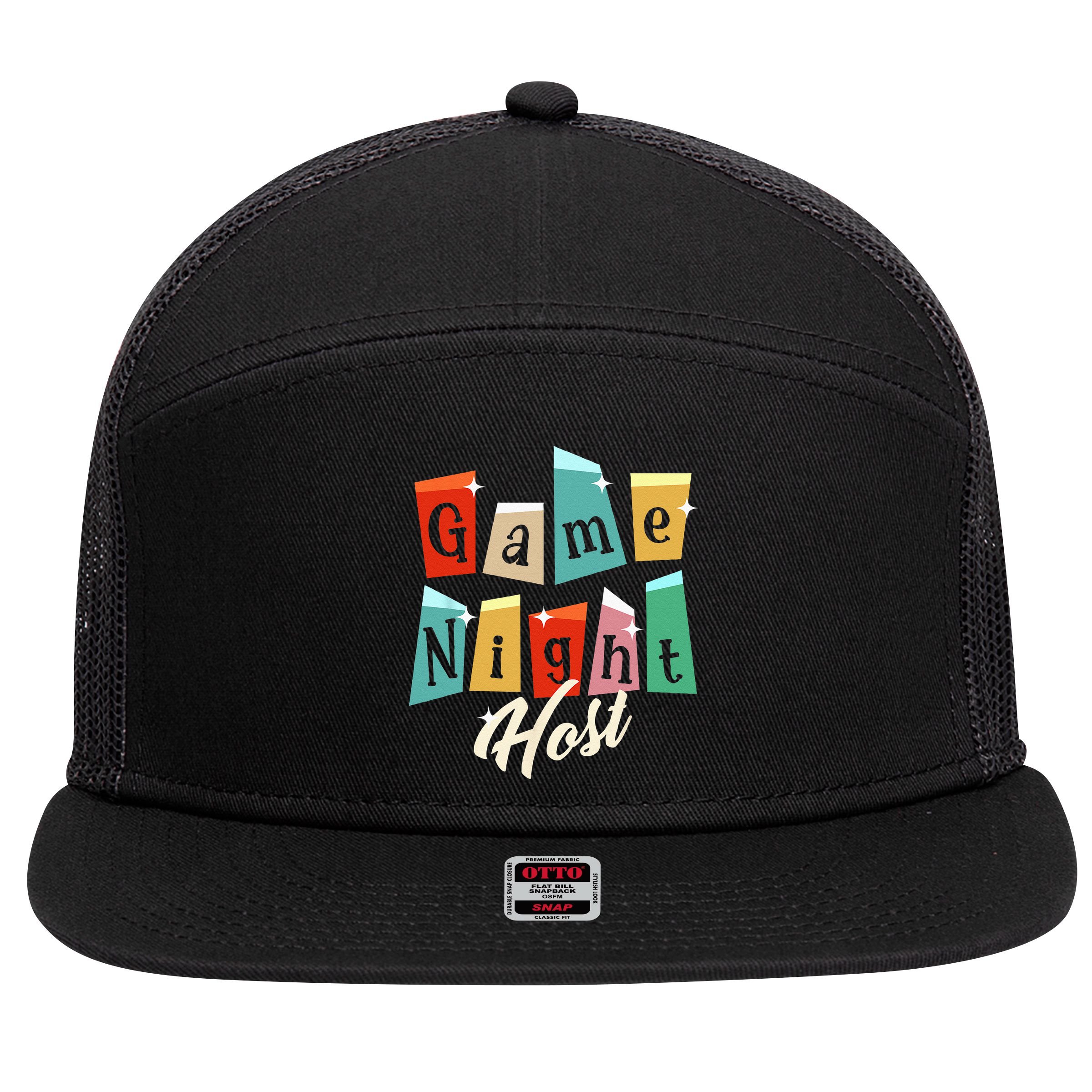 Family Game Night Game Night Host 7 Panel Mesh Trucker Snapback Hat