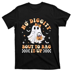 Funny Ghost No Diggity Bout To Bag It Up Spooky Halloween T-Shirt