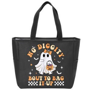 Funny Ghost No Diggity Bout To Bag It Up Spooky Halloween Zip Tote Bag