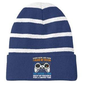 Funny Gamer Nerd Gaming Striped Beanie with Solid Band