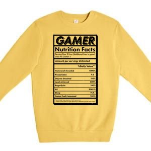 Funny Gamer Nutrition Facts Premium Crewneck Sweatshirt