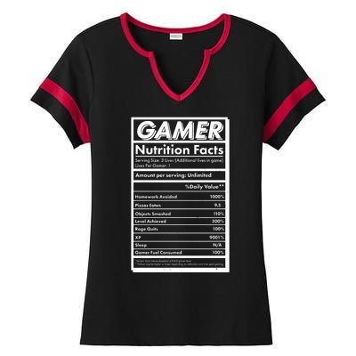 Funny Gamer Nutrition Facts Ladies Halftime Notch Neck Tee