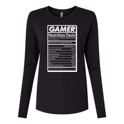 Funny Gamer Nutrition Facts Womens Cotton Relaxed Long Sleeve T-Shirt