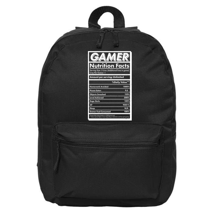 Funny Gamer Nutrition Facts 16 in Basic Backpack