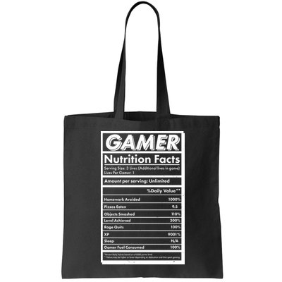 Funny Gamer Nutrition Facts Bag