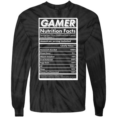 Funny Gamer Nutrition Facts Tie-Dye Long Sleeve Shirt