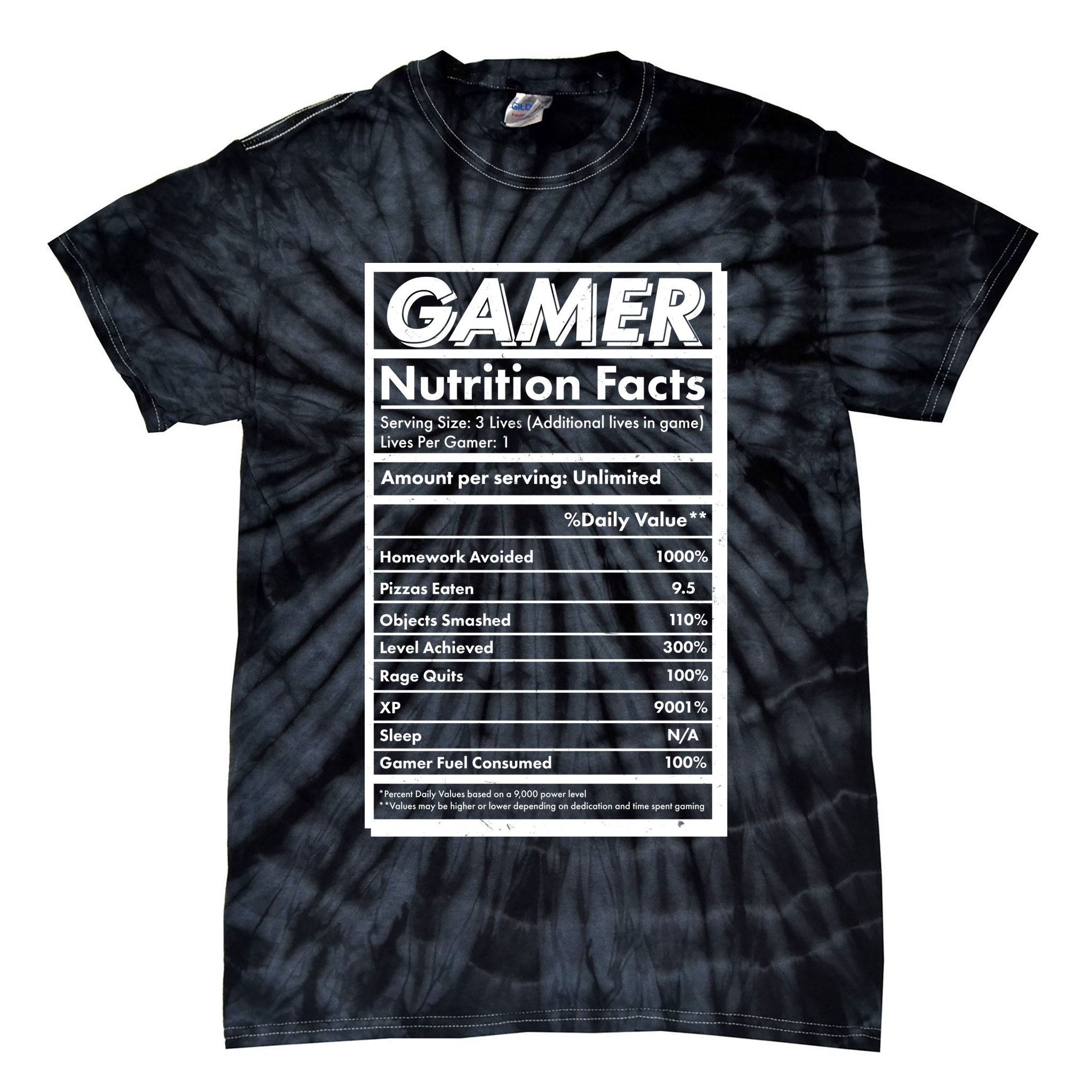 Funny Gamer Nutrition Facts Tie-Dye T-Shirt