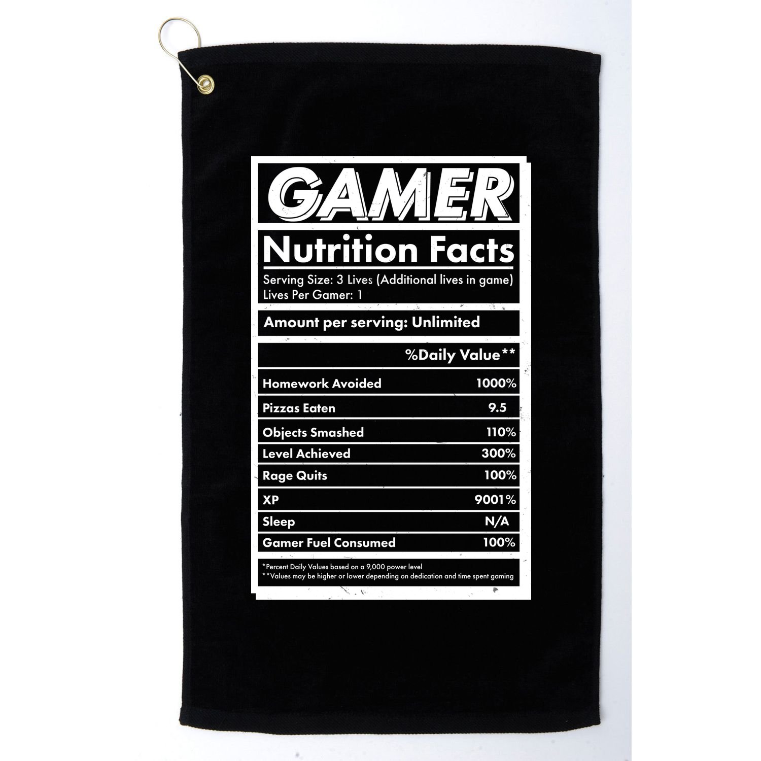 Funny Gamer Nutrition Facts Golf Towel