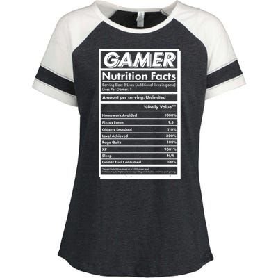 Funny Gamer Nutrition Facts Enza Ladies Jersey Colorblock Tee