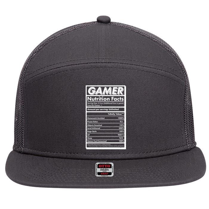 Funny Gamer Nutrition Facts 7 Panel Mesh Trucker Snapback Hat