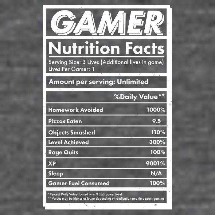 Funny Gamer Nutrition Facts 7 Panel Mesh Trucker Snapback Hat