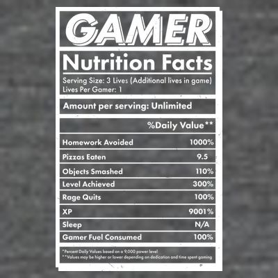 Funny Gamer Nutrition Facts T-Shirt