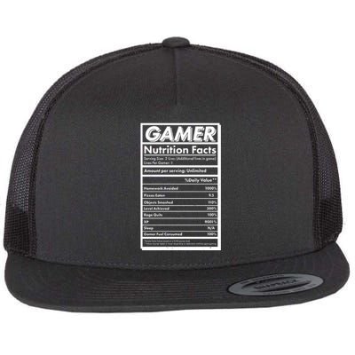 Funny Gamer Nutrition Facts Flat Bill Trucker Hat