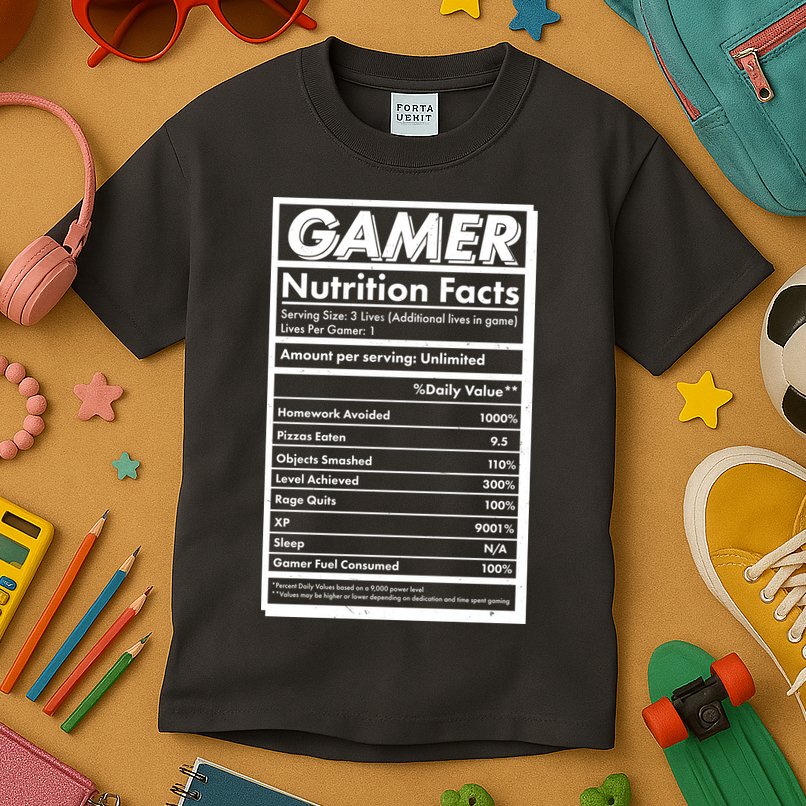 Funny Gamer Nutrition Facts Kids T-Shirt