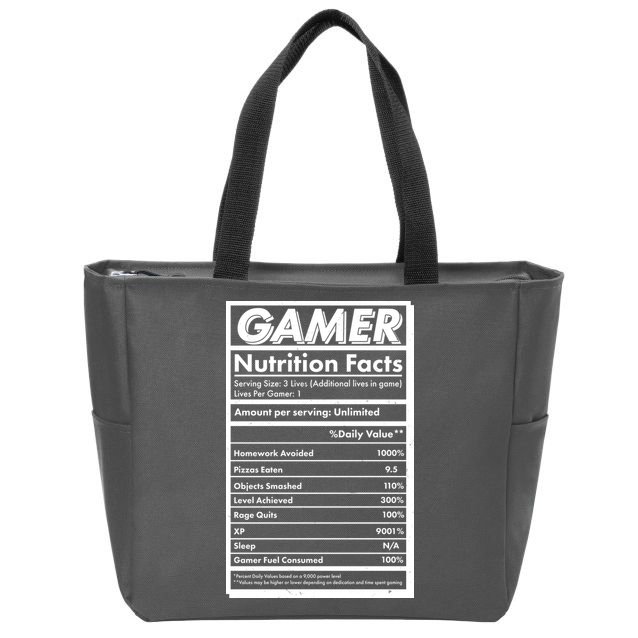 Funny Gamer Nutrition Facts Zip Tote Bag
