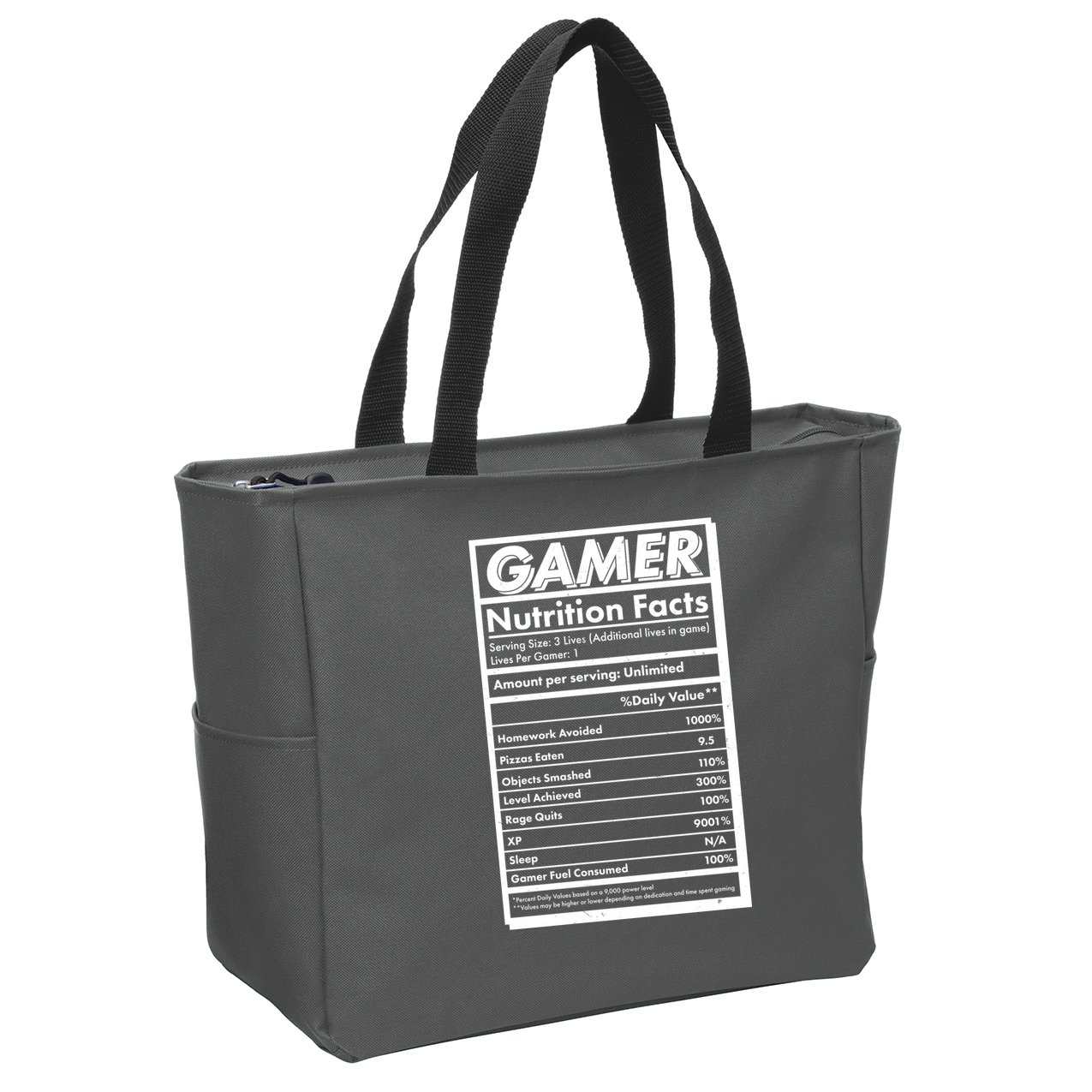 Funny Gamer Nutrition Facts Zip Tote Bag