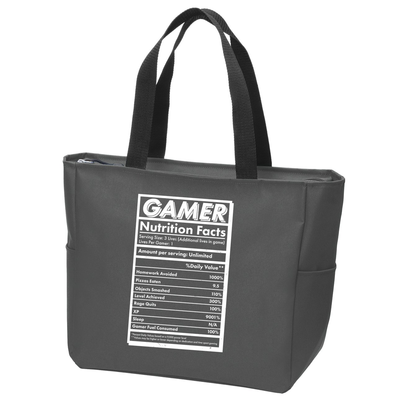 Funny Gamer Nutrition Facts Zip Tote Bag