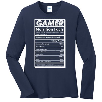 Funny Gamer Nutrition Facts Ladies Long Sleeve Shirt