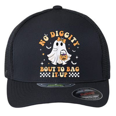 Funny Ghost No Diggity Bout To Bag It Up Spooky Halloween Flexfit Unipanel Trucker Cap