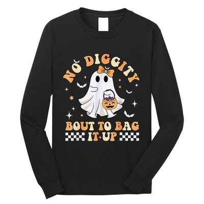 Funny Ghost No Diggity Bout To Bag It Up Spooky Halloween Long Sleeve Shirt