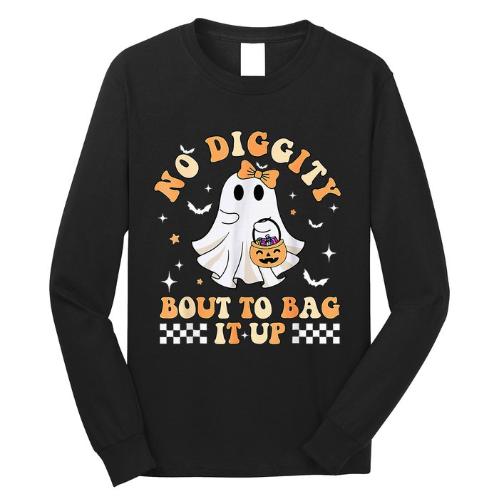 Funny Ghost No Diggity Bout To Bag It Up Spooky Halloween Long Sleeve Shirt