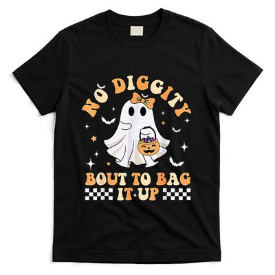 Funny Ghost No Diggity Bout To Bag It Up Spooky Halloween T-Shirt