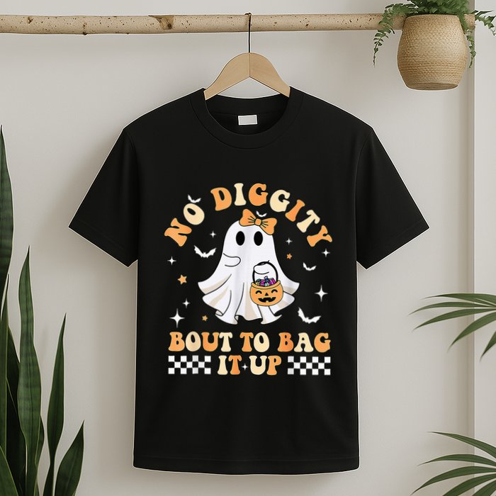 Funny Ghost No Diggity Bout To Bag It Up Spooky Halloween T-Shirt