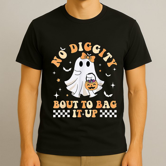 Funny Ghost No Diggity Bout To Bag It Up Spooky Halloween T-Shirt