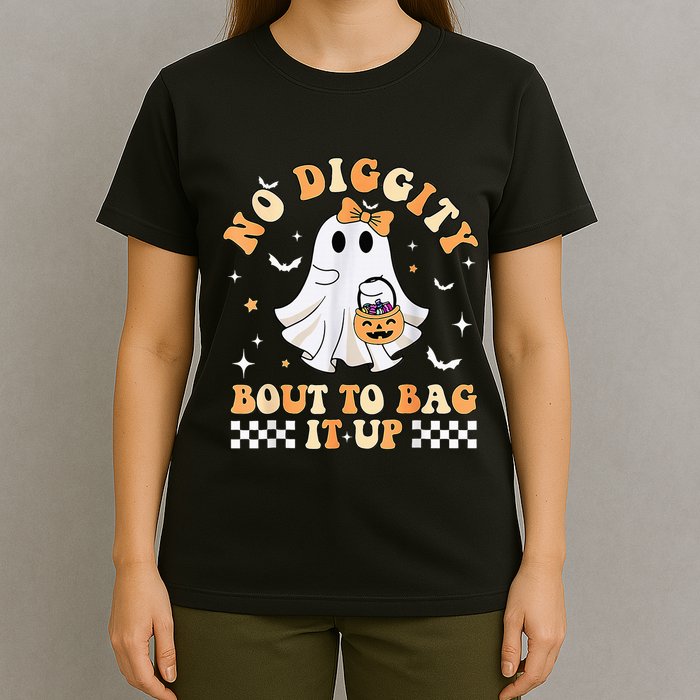 Funny Ghost No Diggity Bout To Bag It Up Spooky Halloween T-Shirt
