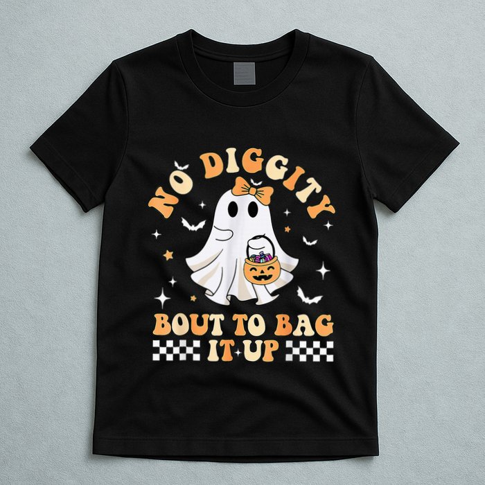 Funny Ghost No Diggity Bout To Bag It Up Spooky Halloween T-Shirt
