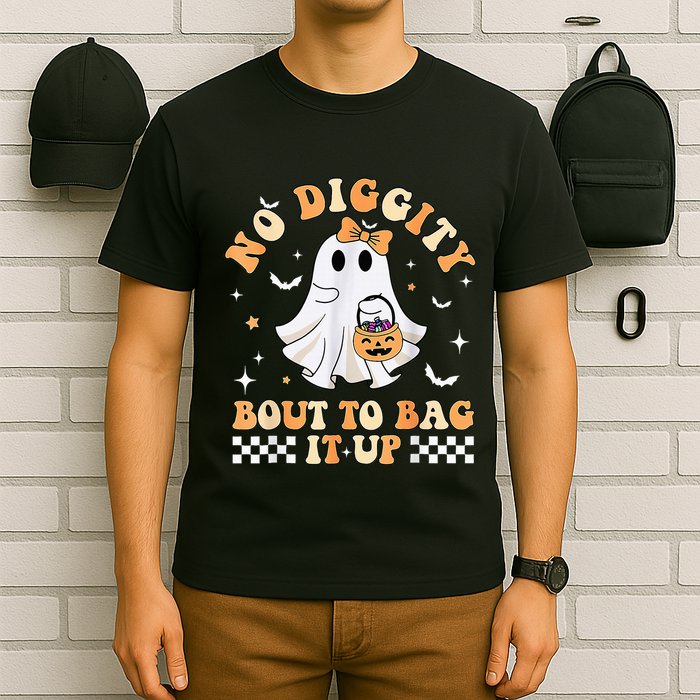 Funny Ghost No Diggity Bout To Bag It Up Spooky Halloween T-Shirt