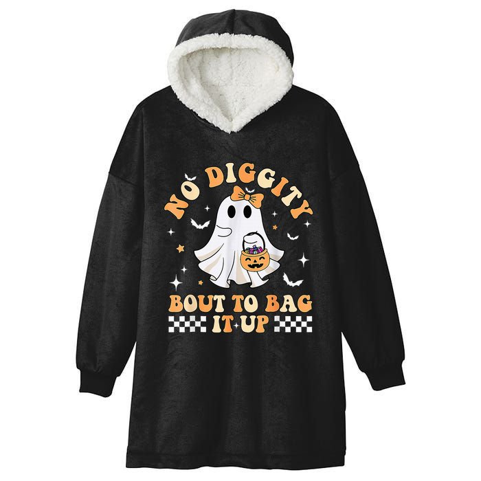 Funny Ghost No Diggity Bout To Bag It Up Spooky Halloween Hooded Wearable Blanket