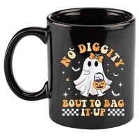 Funny Ghost No Diggity Bout To Bag It Up Spooky Halloween 11oz C Handle Ceramic Mug