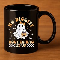 Funny Ghost No Diggity Bout To Bag It Up Spooky Halloween 11oz C Handle Ceramic Mug