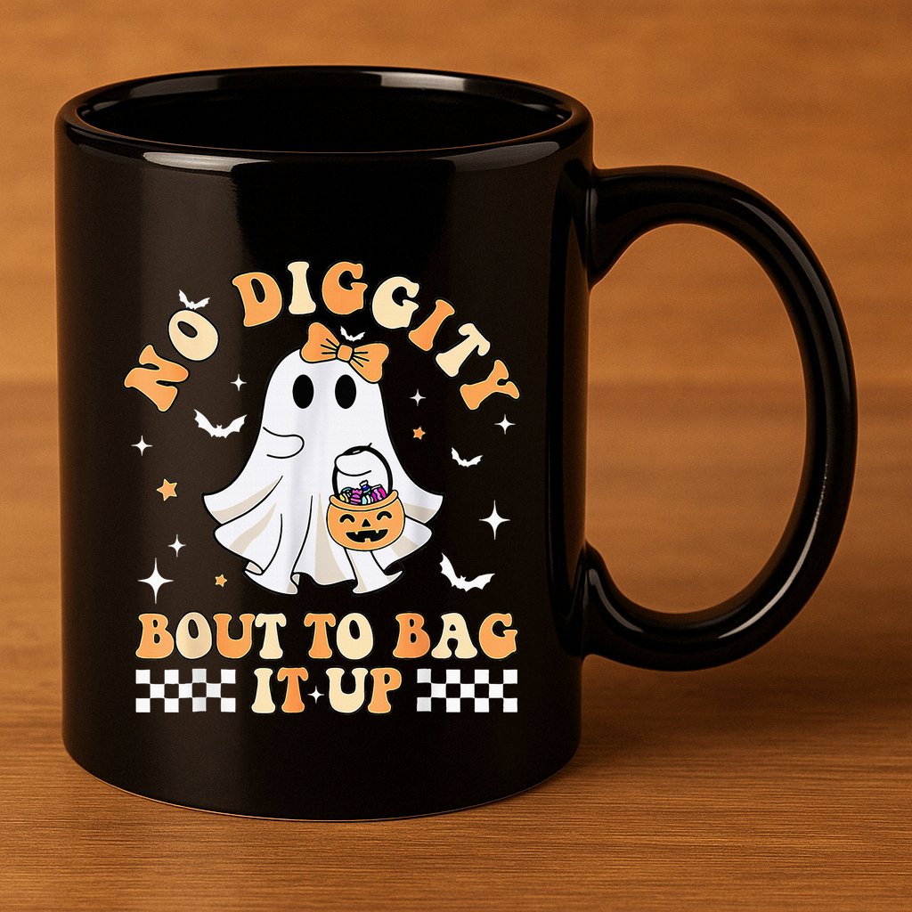 Funny Ghost No Diggity Bout To Bag It Up Spooky Halloween 11oz C Handle Ceramic Mug