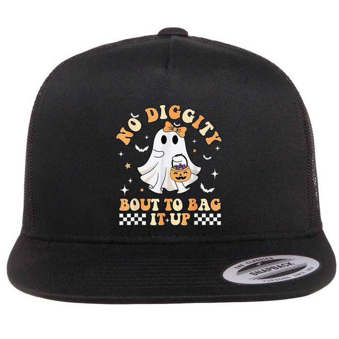 Funny Ghost No Diggity Bout To Bag It Up Spooky Halloween Flatbill Hat