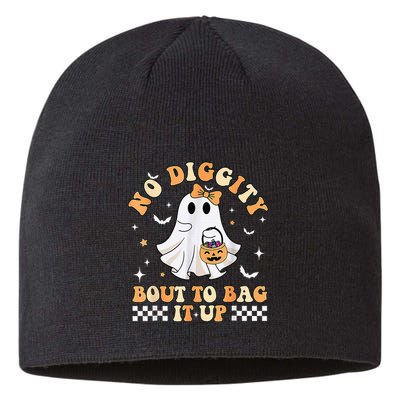 Funny Ghost No Diggity Bout To Bag It Up Spooky Halloween Sustainable Beanie