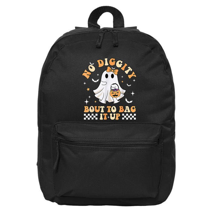 Funny Ghost No Diggity Bout To Bag It Up Spooky Halloween 16 in Basic Backpack