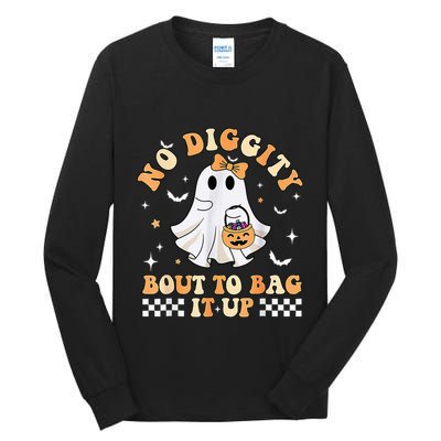 Funny Ghost No Diggity Bout To Bag It Up Spooky Halloween Tall Long Sleeve T-Shirt