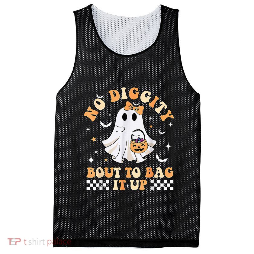 Funny Ghost No Diggity Bout To Bag It Up Spooky Halloween Mesh Reversible Basketball Jersey Tank