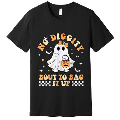 Funny Ghost No Diggity Bout To Bag It Up Spooky Halloween Premium T-Shirt