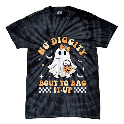 Funny Ghost No Diggity Bout To Bag It Up Spooky Halloween Tie-Dye T-Shirt