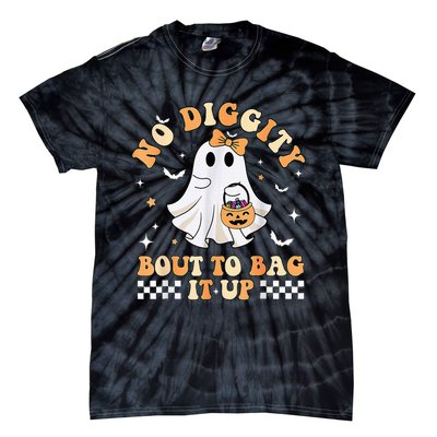 Funny Ghost No Diggity Bout To Bag It Up Spooky Halloween Tie-Dye T-Shirt