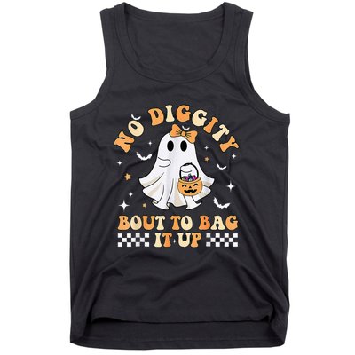 Funny Ghost No Diggity Bout To Bag It Up Spooky Halloween Tank Top