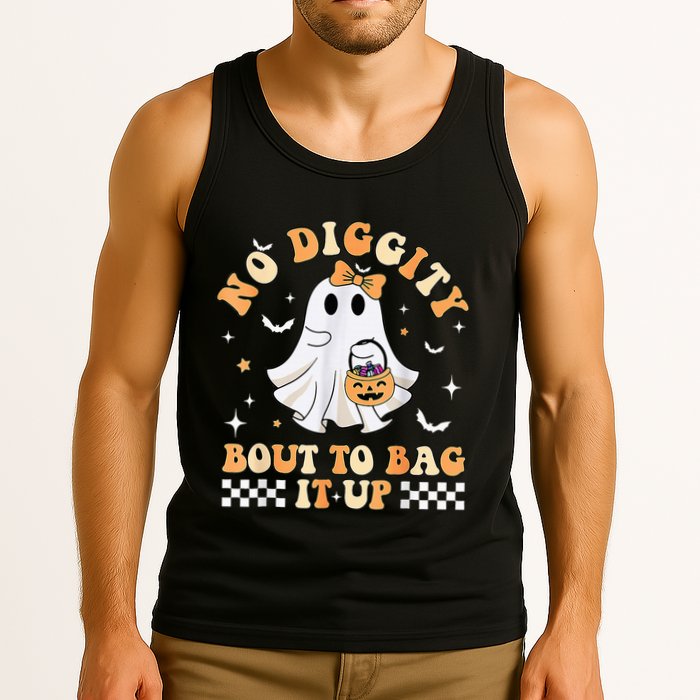 Funny Ghost No Diggity Bout To Bag It Up Spooky Halloween Tank Top