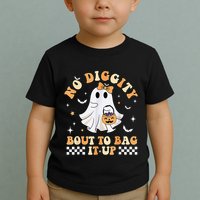 Funny Ghost No Diggity Bout To Bag It Up Spooky Halloween Toddler T-Shirt