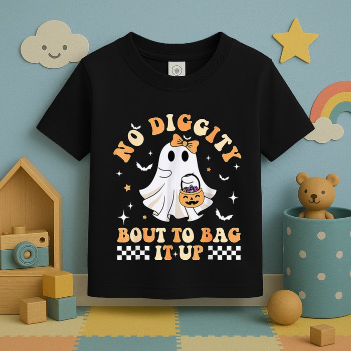 Funny Ghost No Diggity Bout To Bag It Up Spooky Halloween Toddler T-Shirt