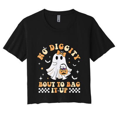 Funny Ghost No Diggity Bout To Bag It Up Spooky Halloween Crop Top