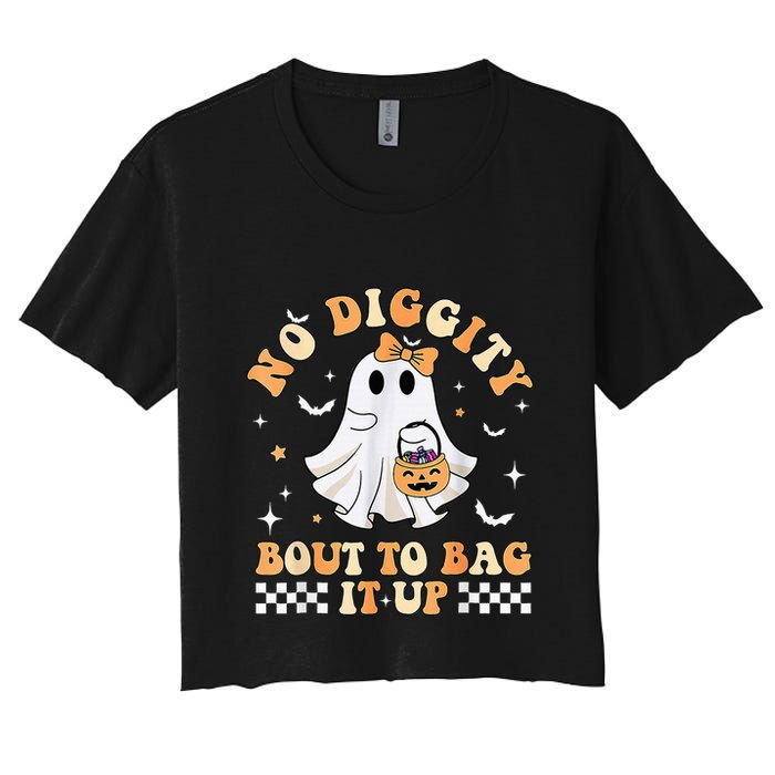 Funny Ghost No Diggity Bout To Bag It Up Spooky Halloween Crop Top