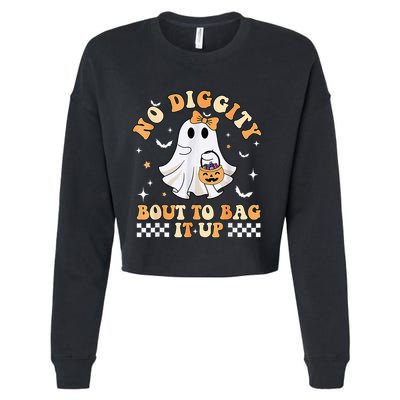 Funny Ghost No Diggity Bout To Bag It Up Spooky Halloween Cropped Pullover Crew